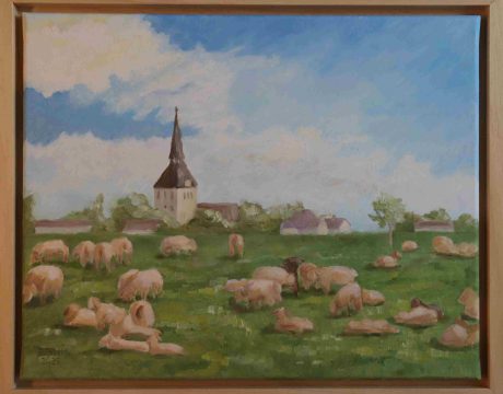 Schafherde, Blick auf Hohenleipisch